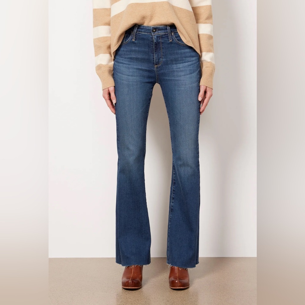 AG Adriano Goldschmied Distressed Blue Farrah Bootcut Flare Jeans